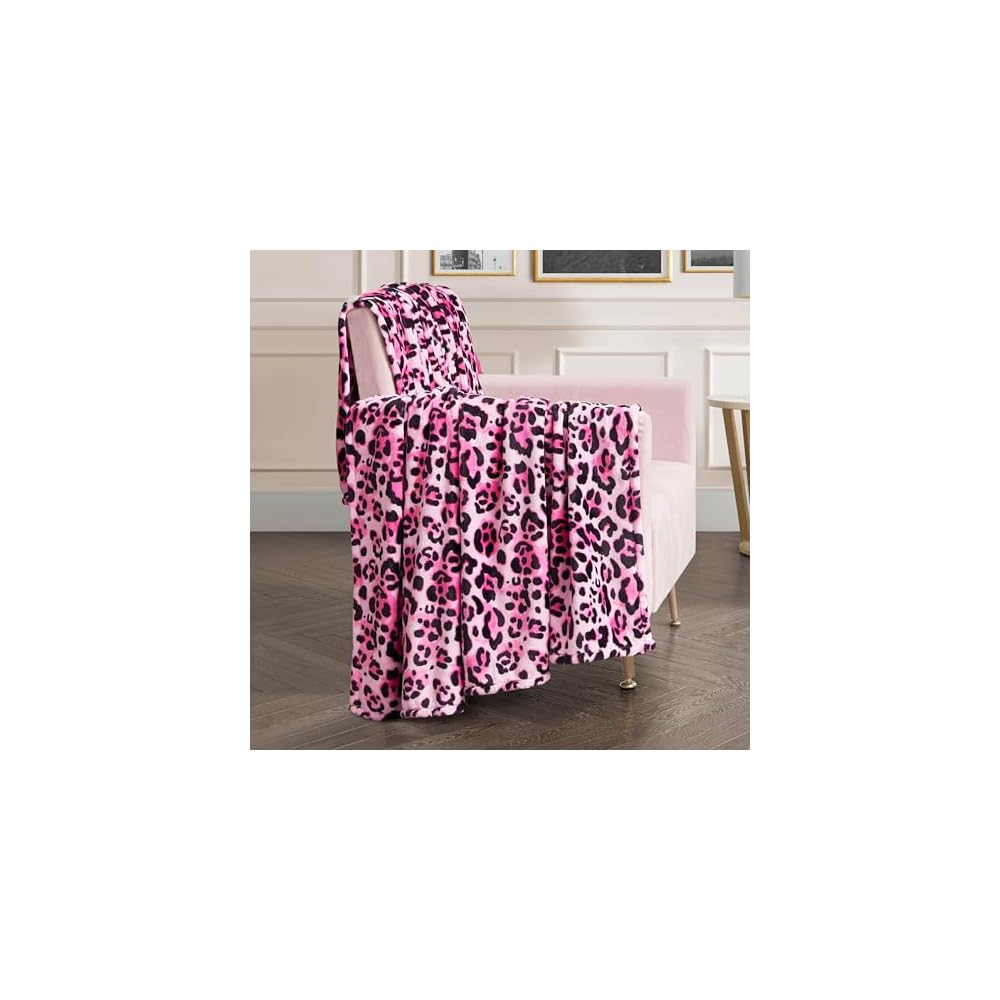 60" x 90" Oversized Plush Throw Blanket, Leopard Pink Designer Bed Blanket