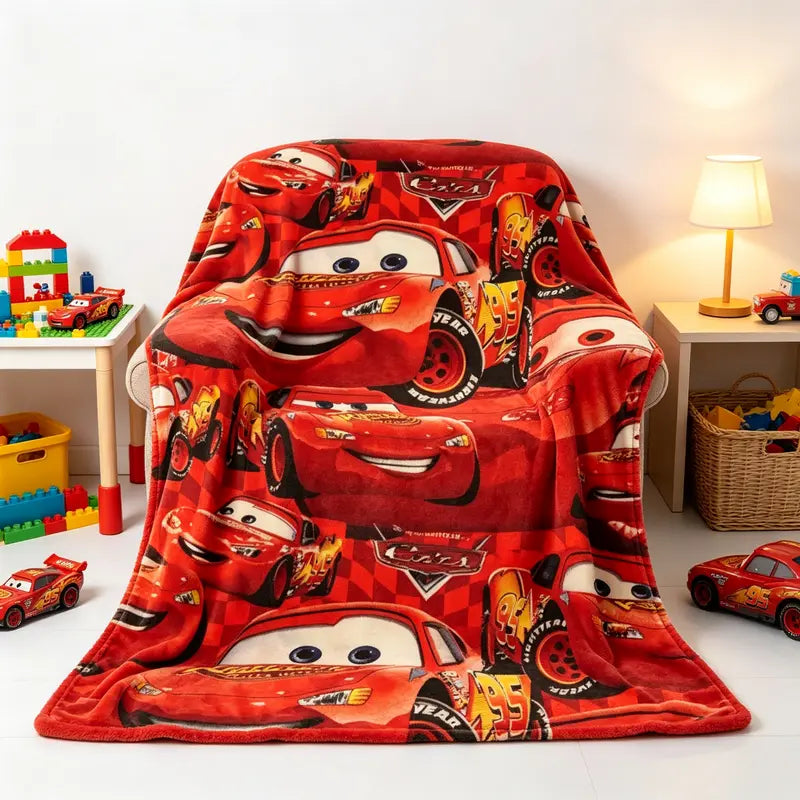Disney Cars Theme Super Soft Fleece Throw Blanket, Lightning McQueen Collage Design for Kids, Home Bedroom-Couch Decor