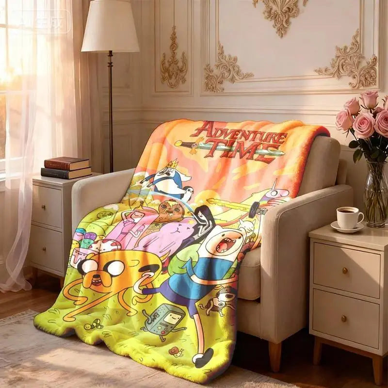 Adventure Time Cartoon Characters Flannel Blanket Large Size Ultra Soft Warm Lightweight Cozy Throw Blanket Perfect For Bed Sofa Living Room Office Camping Travel Gift Birthday Christmas For Fans Boys Teens Her