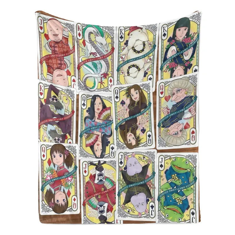 Studio Ghibli Anime Playing Card Themed Character Plush Flannel Throw Blanket - Cozy, Skin-Gentle, Multi-Size Blanket Gifts for Children - Suitable for Sofas, Home/Office